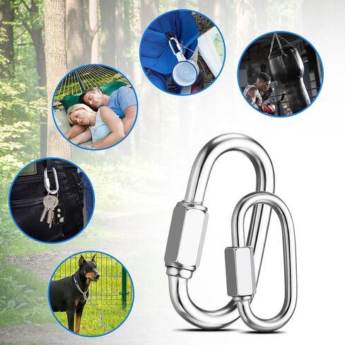 Zonon 24 قطعة سلسلة من الفولاذ المقاوم للصدأ موصل 5/32 بوصة و1/4 بوصة برغي سلسلة ربط موصل D شكل سلسلة السنانير لمعدات التخييم، الأرجوحة، حلقة مفاتيح وسلسلة ضوء in Kuwait