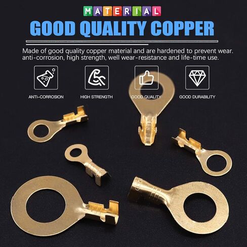 Glarks 260Pcs M3 M4 M5 M6 M8 M10 Copper Ring Terminal Assortment Set Non-Insulated Copper Ring Lugs Open Barrel Wire Crimp Connectors Kit in Saudi Arabia