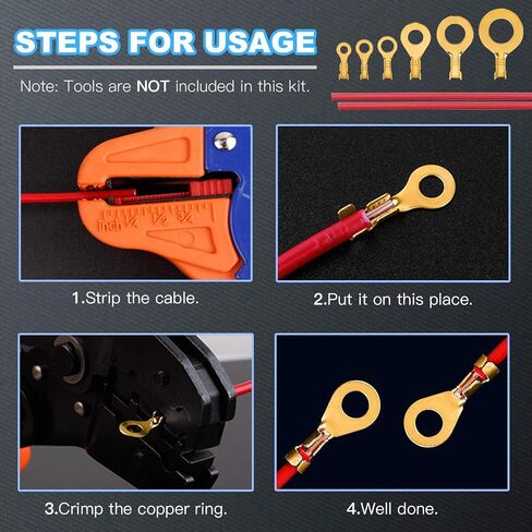 Glarks 260Pcs M3 M4 M5 M6 M8 M10 Copper Ring Terminal Assortment Set Non-Insulated Copper Ring Lugs Open Barrel Wire Crimp Connectors Kit in Saudi Arabia