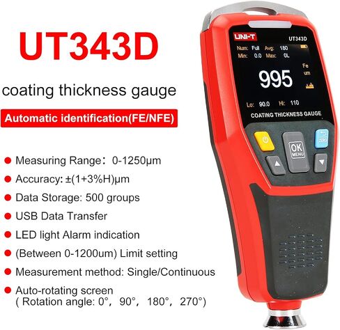 UNI-T UT343D Digital Coating Thickness Gauge Meter Tester Range 0 to 1250um with USB Data Function in Saudi Arabia
