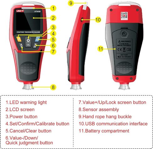 UNI-T UT343D Digital Coating Thickness Gauge Meter Tester Range 0 to 1250um with USB Data Function in Saudi Arabia