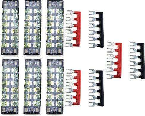 XINGYHENG 12pcs (6 Set) 600V 15A 6 Positions Double Row Screw Terminal Strip and 400V 15A 6 Positions Red/Black Pre-Insulated Terminal Barrier Strip in Saudi Arabia