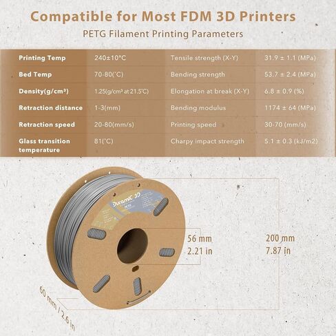 DURAMIC 3D PETG Filament 1.75 مم أسود، خيوط طباعة ثلاثية الأبعاد 1 كجم بكرة (2.2 رطل)، خيوط سوداء 1.75 مم دقة الأبعاد +/- 0.05 مم غير متشابكة، غير قابلة للانسداد، غير خيوط in Kuwait