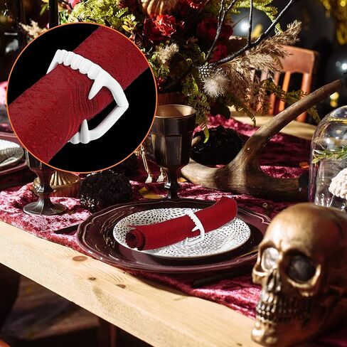 مجموعة من 6 حلقات منديل للهالوين بإبزيم وأنياب مصاصي الدماء وحلقات منديل معدنية وحلقات منديل معدنية مخيفة وحامل حلقة منديل وحامل حلقات منديل لحفلات الهالوين وديكور طاولة العشاء (فضي) in Kuwait