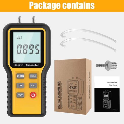 مقياس ضغط الغاز BTMETER، مقياس الضغط التفاضلي ثنائي المنفذ للتحقق من ضغط تدفق الهواء لفرن الغاز HVAC، مقياس ضغط رقمي مع إضاءة خلفية 12 وحدة قياس QX-1201 in Kuwait