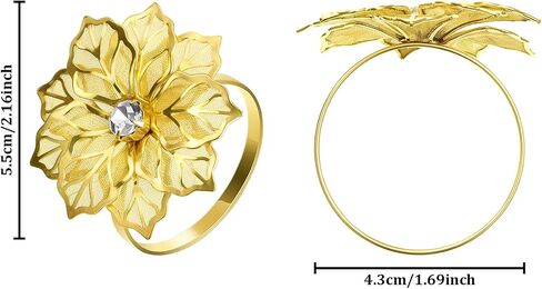 Alloy Napkin Rings with Hollow Christmas Flower Napkin Holder Adornment Exquisite Napkins Rings Set Rhinestone Napkin Rings for Xmas Wedding Banquet Dinner Decor Favor (Rose Gold, 6 Pieces) in Kuwait