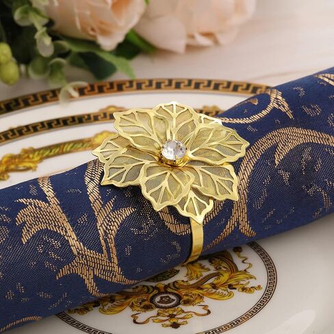 Alloy Napkin Rings with Hollow Christmas Flower Napkin Holder Adornment Exquisite Napkins Rings Set Rhinestone Napkin Rings for Xmas Wedding Banquet Dinner Decor Favor (Rose Gold, 6 Pieces) in Kuwait