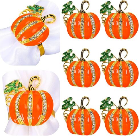 والين 6 قطع من حامل مناديل اليقطين الخريفي، خواتم مناديل عيد الشكر، خواتم معدنية لخريف الخريف، اليقطين، مشبك مناديل اليقطين مع حجر الراين، خواتم طاولة العشاء للحفلات والتجمعات العائلية وديكور طاولة in Kuwait