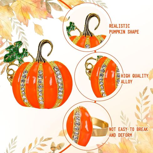 والين 6 قطع من حامل مناديل اليقطين الخريفي، خواتم مناديل عيد الشكر، خواتم معدنية لخريف الخريف، اليقطين، مشبك مناديل اليقطين مع حجر الراين، خواتم طاولة العشاء للحفلات والتجمعات العائلية وديكور طاولة in Kuwait