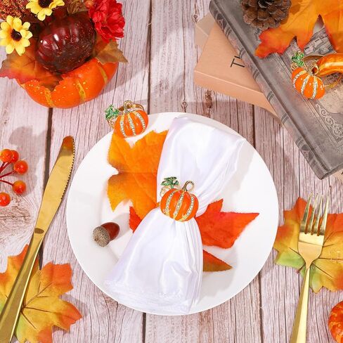 والين 6 قطع من حامل مناديل اليقطين الخريفي، خواتم مناديل عيد الشكر، خواتم معدنية لخريف الخريف، اليقطين، مشبك مناديل اليقطين مع حجر الراين، خواتم طاولة العشاء للحفلات والتجمعات العائلية وديكور طاولة in Kuwait