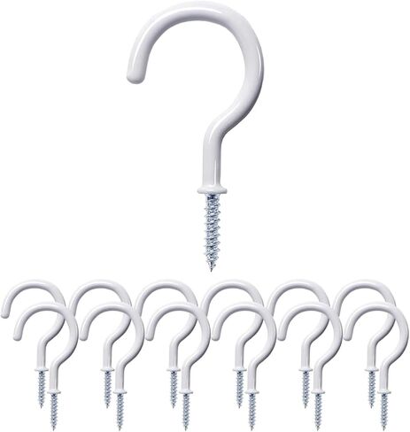 خطافات سقف مقاس 2.9 انش، خطافات تعليق للسقف بتصميم سلة للمطبخ والاكواب والاكواب والحديقة والنباتات والفنون للخشب والجدران الجافة والاستخدام الخارجي والداخلي - 12 قطعة (ابيض) in Kuwait