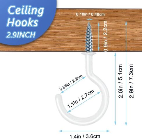 خطافات سقف مقاس 2.9 انش، خطافات تعليق للسقف بتصميم سلة للمطبخ والاكواب والاكواب والحديقة والنباتات والفنون للخشب والجدران الجافة والاستخدام الخارجي والداخلي - 12 قطعة (ابيض) in Kuwait