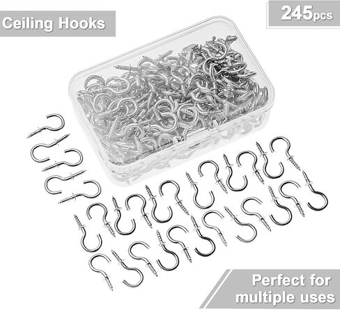 MTJSWXSY 245 قطعة خطافات سقف معدنية، خطافات سقف 1/2 بوصة، خطافات لولبية صغيرة، خطافات تعليق خفيفة (أسود) in Kuwait