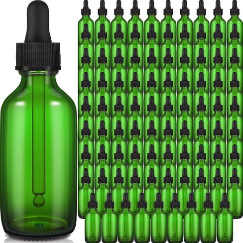 Epakh 100 Pack Glass Dropper Bottles, 2 oz Tincture Vials with Eye Droppers for Essential Oils, Liquids, Leakproof Travel Bottles (Green) in Saudi Arabia