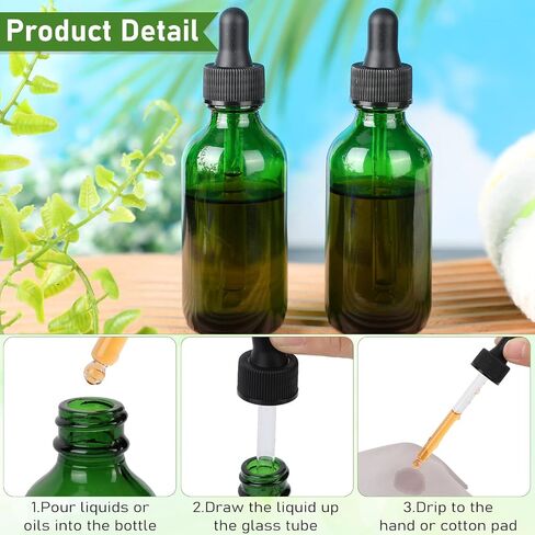 Epakh 100 Pack Glass Dropper Bottles, 2 oz Tincture Vials with Eye Droppers for Essential Oils, Liquids, Leakproof Travel Bottles (Green) in Saudi Arabia