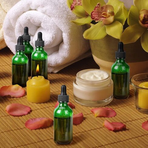 Epakh 100 Pack Glass Dropper Bottles, 2 oz Tincture Vials with Eye Droppers for Essential Oils, Liquids, Leakproof Travel Bottles (Green) in Saudi Arabia