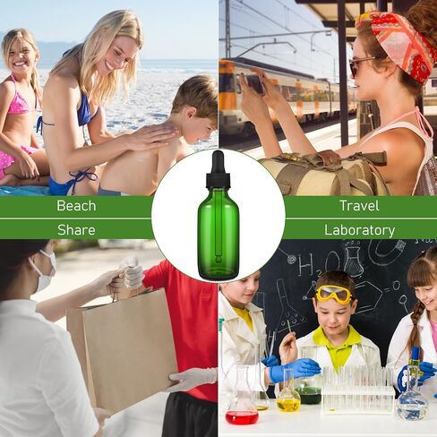 Epakh 100 Pack Glass Dropper Bottles, 2 oz Tincture Vials with Eye Droppers for Essential Oils, Liquids, Leakproof Travel Bottles (Green) in Saudi Arabia