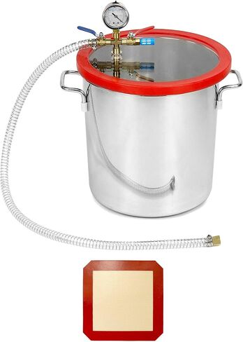 غرفة تفريغ QWORK، غطاء أكريليك مقسّى سعة 5 جالون، غرفة تفريغ من الفولاذ المقاوم للصدأ، لإزالة الغازات من السيليكون، وتثبيت الخشب in Kuwait