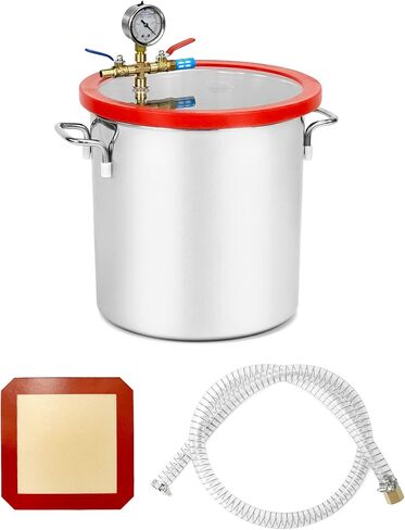 غرفة تفريغ QWORK، غطاء أكريليك مقسّى سعة 5 جالون، غرفة تفريغ من الفولاذ المقاوم للصدأ، لإزالة الغازات من السيليكون، وتثبيت الخشب in Kuwait