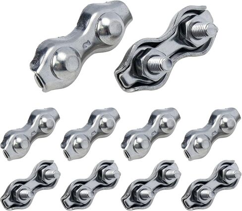 Sydien 10Pcs 304 Stainless Steel M2 Double Wire Rope Clip Cable Clamps for 1/16" Diameter Wire Cable in Saudi Arabia