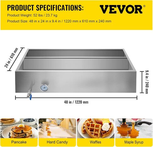 VBENLEM وعاء مبخر شراب القيقب مقاس 36 × 24 × 18.5 بوصة من الفولاذ المقاوم للصدأ وعاء غليان شراب القيقب مع صمام ومقياس حرارة ومقلاة مقسمة ومقلاة تغذية in Saudi Arabia