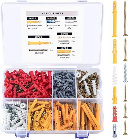 530 قطعة من مثبتات الحائط والمسامير للجدران الجافة، مجموعة متنوعة من مراسي الحوائط الجافة والمسامير، ومسامير ذات رأس مسطحة مجلفنة، ومراسي جدارية بلاستيكية ذاتية الحفر للجدار الجاف ومسامير للتعليق على الحائط in Kuwait