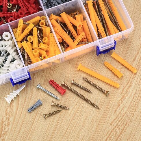 530 قطعة من مثبتات الحائط والمسامير للجدران الجافة، مجموعة متنوعة من مراسي الحوائط الجافة والمسامير، ومسامير ذات رأس مسطحة مجلفنة، ومراسي جدارية بلاستيكية ذاتية الحفر للجدار الجاف ومسامير للتعليق على الحائط in Kuwait