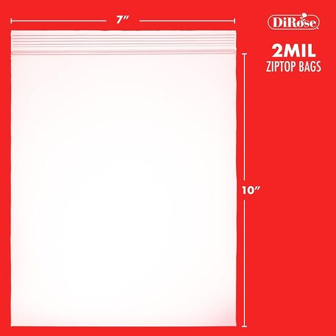 Dirose Reclosable Poly Zip Top Bags - 7" x 10" (100 Count), 2 Mil - Plastic Ziplock Bags – Resealable Plastic Bags with Zipper - Clear Bags for Snacks, Hardware, Arts & Crafts in Kuwait