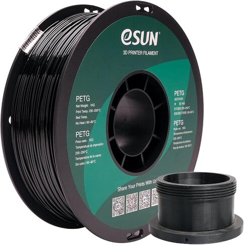 eSUN 3D 1.75 مم PETG خيوط سوداء 1 كجم (2.2 رطل)، خيوط طابعة ثلاثية الأبعاد PETG، دقة الأبعاد +/- 0.03 مم، 1.75 مم أسود غير شفاف صلب in Kuwait