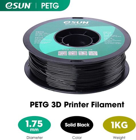 eSUN 3D 1.75 مم PETG خيوط سوداء 1 كجم (2.2 رطل)، خيوط طابعة ثلاثية الأبعاد PETG، دقة الأبعاد +/- 0.03 مم، 1.75 مم أسود غير شفاف صلب in Kuwait