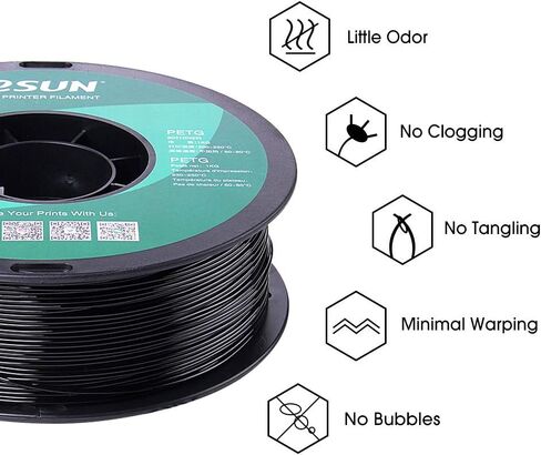 eSUN 3D 1.75 مم PETG خيوط سوداء 1 كجم (2.2 رطل)، خيوط طابعة ثلاثية الأبعاد PETG، دقة الأبعاد +/- 0.03 مم، 1.75 مم أسود غير شفاف صلب in Kuwait