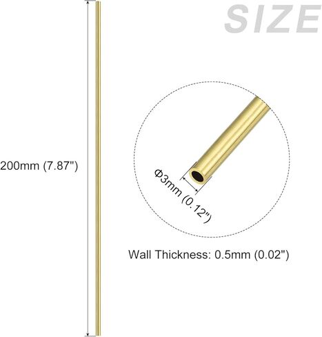 METALLIXITY Brass Tube (3mm OD x 0.5mm Wall T x 200mm L) 2Pcs, Straight Tubing - for Home Furnishing, Machinery, DIY Handicraft in Kuwait