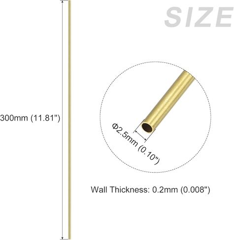 METALLIXITY Brass Tube (2.5mm OD x 0.2mm Wall T x 300mm L) 4Pcs, Straight Tubing - for Home Furnishing, Machinery, DIY Handicraft in Kuwait