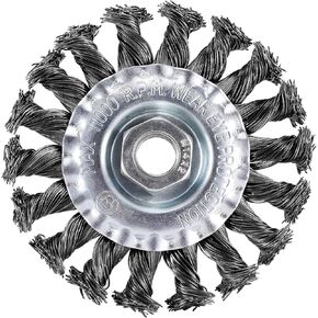 فرشاة عجلة سلكية مقاس 4 بوصات من TILAX، عجلة سلكية ملتوية معقودة لطاحونة الزوايا مع عمود خيط 5/8-11UNC، سلك فولاذي كربوني 0.02 بوصة للاستخدام الشاق للمعادن المختلفة in Kuwait