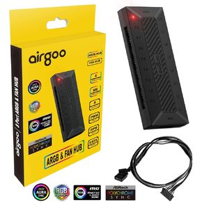 محور مروحة Airgoo PWM ARGB، 8 منافذ مروحة مع مزامنة التحكم في درجة الحرارة pwm مع اللوحة الأم، 8 منافذ RGB LED قابلة للتحكم لمزامنة Aura 5V 3-pin، Gigabyte RGB Fusion، MSI Mystic Light Sync، تعمل بالطاقة Sata in Kuwait