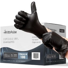 قفازات سوداء صغيرة من الفينيل للاستعمال مرة واحدة، 200 قطعة - خالية من اللاتكس، قفازات طبية خالية من البودرة - جراحة، منزلية، التنظيف، قفازات طعام - سمك 3 ميليلتر - صندوقان من 100 قطعة in Kuwait