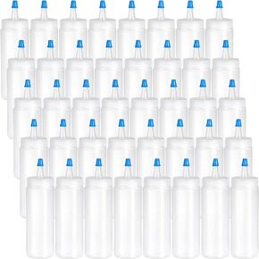 Fasmov Squeeze Bottle, 40 Pack 4-ounce Plastic Condiment Squeeze Squirt Bottles, Plastic Squeeze Bottles with Blue Tip Cap for Ketchup, Sauces, Salad Dressings, Crafts and More