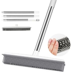 Globalstore Push Broom Pet Hair Removal Broom with Squeegee, Soft Silicone Bristle Broom with 47" Adjustable Long Handle, Non Scratch Carpet Sweeper Brush for Cat/Dog Hair Hardwood Tile Windows in Saudi Arabia