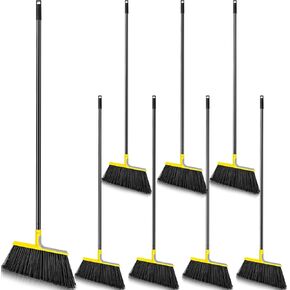 8 Pcs Heavy Duty Broom Set 58 Inch Outdoor Indoor Broom Commercial Stiff Broom with Long Handle Angle Broom Garage Broom Concrete Broom Outside Broom Outdoor Brooms for Sweeping Patio (Gray)