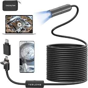 منظار تركيز تلقائي 5 ميجابكسل، منظار بوريسكوب USB تيسلونج الجيل الثالث مع كاميرا فحص 5.0 ميجابيكسل، كيبل شبه صلب مقاوم للماء بطول 16.4 قدم ومسبار اضواء LED قابل للتعديل لجوالات اندرويد وويندوز وماك in Kuwait