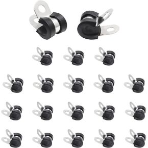 20pcs 1/2 inch (13mm) Cable Clamps, Stainless Steel Wire Clamps, Rubber Cushioned Insulated Clamp Metal Conduit Clamp for Pipes, Tubes, Hose, Wiring, Cables