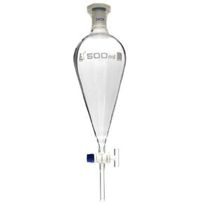 Squibb Separating Funnel, 500ml - 24/29 Plastic Stopper, Glass Key Stopcock, Ungraduated - Borosilicate Glass - Eisco Labs in Saudi Arabia