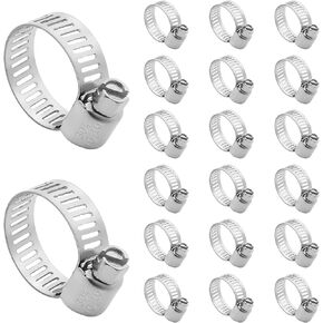 20 Pcs Hose Clamps Worm Gear Hose Clamp Stainless Steel Adjustable Metal Band Clamp for Water Pipe, Automotive Plumbing 10-16mm (2/5-5/8 Inch)