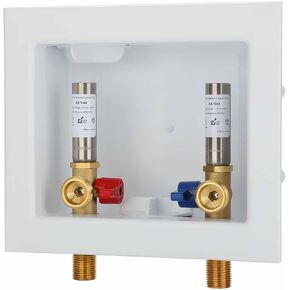 Washing Machine Outlet Box PEX with Hammer Arrestors and Center Drain, Inlet 1/2 inch PEX-B 1807 Crimp Barb x Outlet 3/4 inch Male Thread, Absorb Shock And Reduce Noise LI-621-11