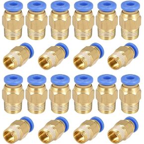 PC4-02 Push to Connect Fittings, 4mm Tube OD x 1/4" G Thread, Straight Pneumatic Quick Fitting Air Line Connector for PTFE Tube 3D Printer Connector 20Pcs