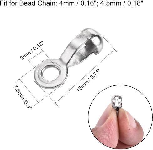 uxcell Ball Chain Connector, 2mm 2.4mm Pull Loop Crimp Link Stainless Steel Connection, Pack of 15 in Kuwait