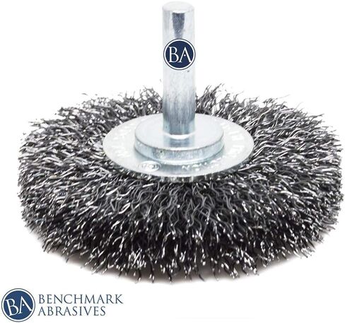 عجلة الأسلاك المجعدة المثبتة 6.35 سم من بينشمارك لثقب ضيق فرشاة طرف الأسلاك لإزالة طلاء إزالة الحرق لزاوية المطحونة بالهواء المضغوط - فولاذ كربوني in Kuwait