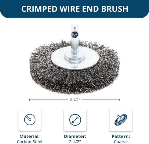 عجلة الأسلاك المجعدة المثبتة 6.35 سم من بينشمارك لثقب ضيق فرشاة طرف الأسلاك لإزالة طلاء إزالة الحرق لزاوية المطحونة بالهواء المضغوط - فولاذ كربوني in Kuwait