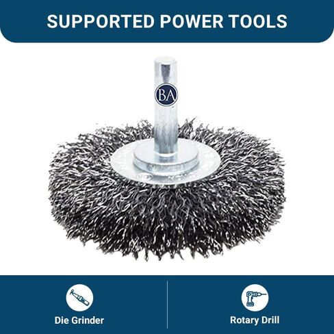 عجلة الأسلاك المجعدة المثبتة 6.35 سم من بينشمارك لثقب ضيق فرشاة طرف الأسلاك لإزالة طلاء إزالة الحرق لزاوية المطحونة بالهواء المضغوط - فولاذ كربوني in Kuwait