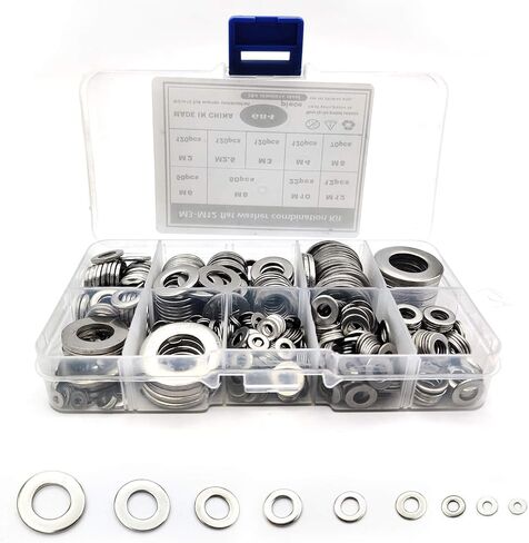 مجموعة غسالات مسطحة من الفولاذ المقاوم للصدأ 684 قطعة، غسالات للبراغي، مجموعة متنوعة من أدوات غسالات الحاجز المعدني، لتزيين المنزل، إصلاح المصانع، المطابخ M2/M2.5/M3/M4/M5/M6/M8/M10/M12 in Kuwait